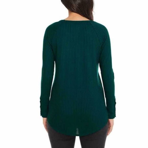 Teal Blue Waffle Knit Top, Raglan Sleeves, Tunic Length Soft & Cozy, Chaser, New - Picture 2 of 12